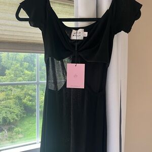 Hello Molly Black Sheath Mini Dress with Flutter Cap Sleeves